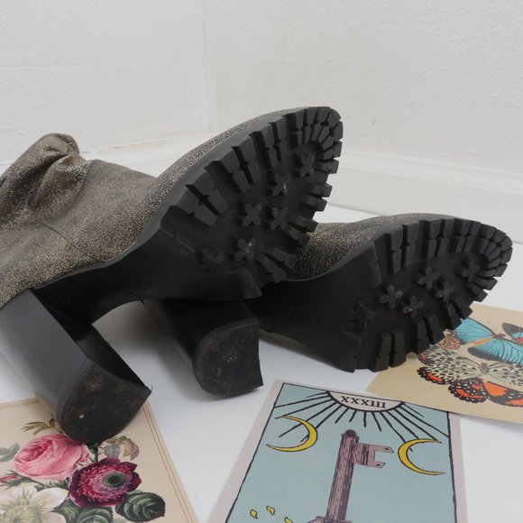 Katy Perry The Raina Slouchy Black Gold Metallic 4" Heel Size 7 Retro Boot - Picture 11 of 13